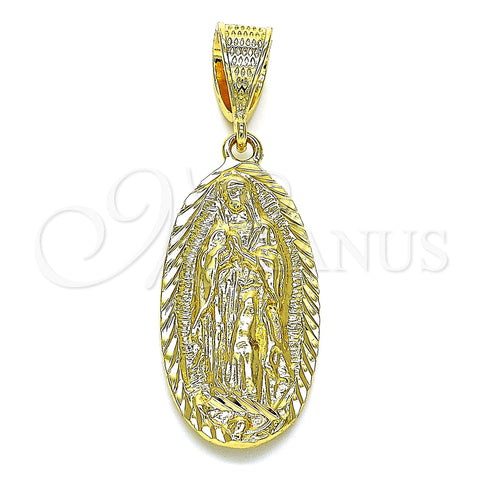 Oro Laminado Religious Pendant, Gold Filled Style Guadalupe Design, Diamond Cutting Finish, Golden Finish, 5.184.010