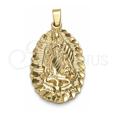 Oro Laminado Religious Pendant, Gold Filled Style Guadalupe Design, Diamond Cutting Finish, Golden Finish, 5.185.008