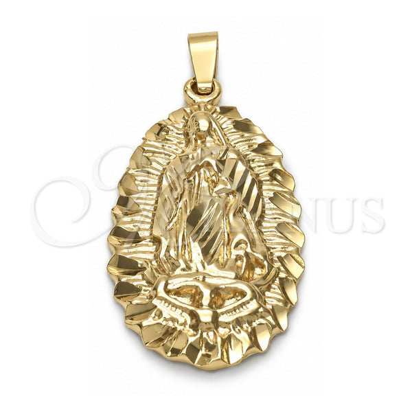 Oro Laminado Religious Pendant, Gold Filled Style Guadalupe Design, Diamond Cutting Finish, Golden Finish, 5.185.008