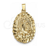 Oro Laminado Religious Pendant, Gold Filled Style Guadalupe Design, Diamond Cutting Finish, Golden Finish, 5.185.008