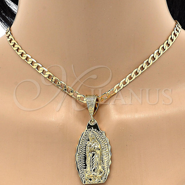 Oro Laminado Religious Pendant, Gold Filled Style Guadalupe Design, Polished, Golden Finish, 5.184.012