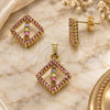 Oro Laminado Earring and Pendant Adult Set, Gold Filled Style with Multicolor Crystal, Polished, Golden Finish, 10.164.0011.1