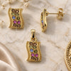 Oro Laminado Earring and Pendant Adult Set, Gold Filled Style with Multicolor Crystal, Polished, Golden Finish, 10.164.0023.1