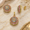 Oro Laminado Earring and Pendant Adult Set, Gold Filled Style Ball Design, with Multicolor Crystal, Polished, Golden Finish, 10.164.0003.1