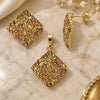 Oro Laminado Earring and Pendant Adult Set, Gold Filled Style with Multicolor Crystal, Matte Finish, Golden Finish, 10.164.0001.1
