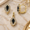 Oro Laminado Earring and Pendant Adult Set, Gold Filled Style with Black and White Cubic Zirconia, Polished, Golden Finish, 10.122.0003.2