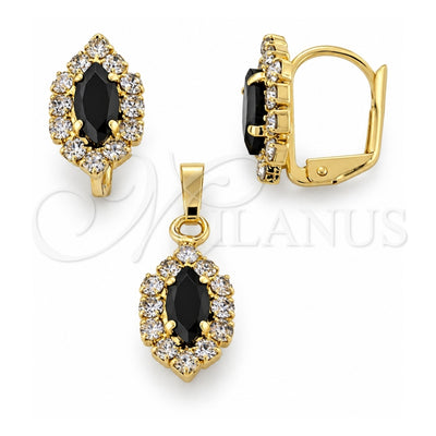 Oro Laminado Earring and Pendant Adult Set, Gold Filled Style with Black and White Cubic Zirconia, Polished, Golden Finish, 10.122.0003.2