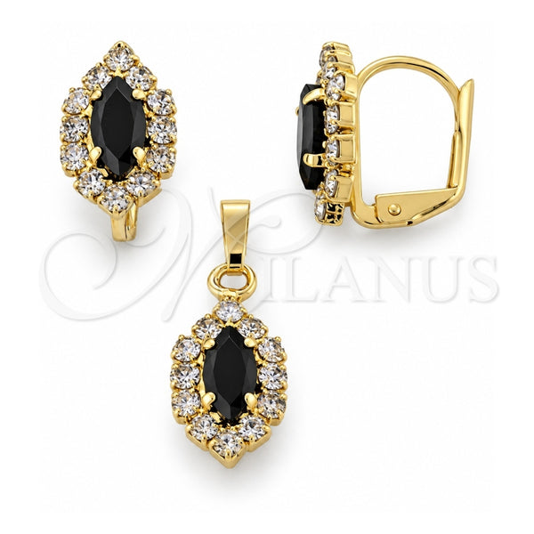 Oro Laminado Earring and Pendant Adult Set, Gold Filled Style with Black and White Cubic Zirconia, Polished, Golden Finish, 10.122.0003.2