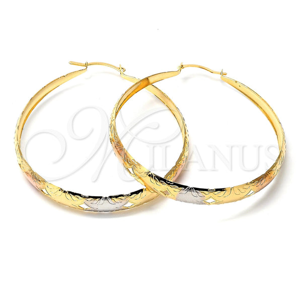 Oro Laminado Large Hoop, Gold Filled Style Polished, Tricolor, 107.007