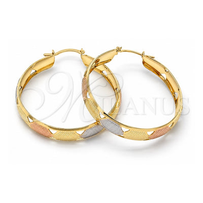 Oro Laminado Medium Hoop, Gold Filled Style Diamond Cutting Finish, Two Tone, 107.009