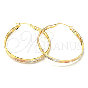 Oro Laminado Large Hoop, Gold Filled Style Diamond Cutting Finish, Tricolor, 107.004