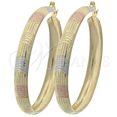 Oro Laminado Large Hoop, Gold Filled Style Diamond Cutting Finish, Tricolor, 107.005 for wholesale, main product view