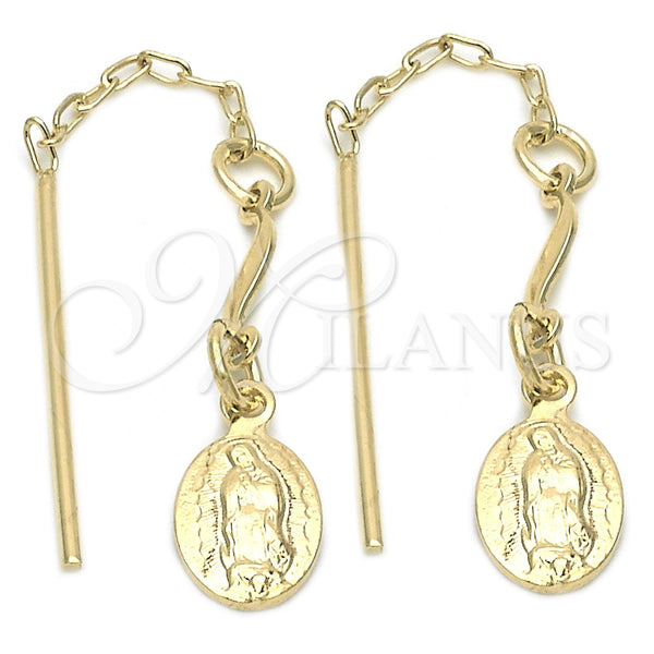 Oro Laminado Long Earring, Gold Filled Style Guadalupe Design, Polished, Golden Finish, 5.219.007