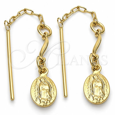 Oro Laminado Long Earring, Gold Filled Style Guadalupe Design, Polished, Golden Finish, 5.219.007