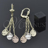 Oro Laminado Long Earring, Gold Filled Style Diamond Cutting Finish, Tricolor, 85.019
