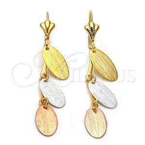 Oro Laminado Long Earring, Gold Filled Style Polished, Tricolor, 67.01
