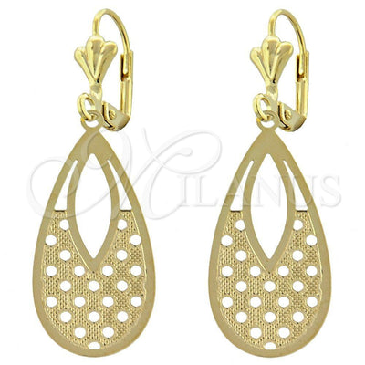 Oro Laminado Dangle Earring, Gold Filled Style Teardrop Design, Diamond Cutting Finish, Golden Finish, 89.015 for wholesale, main product view
