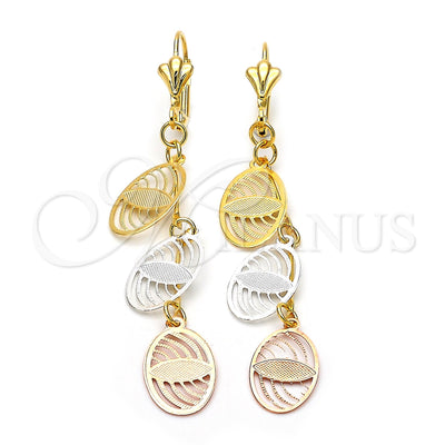 Oro Laminado Long Earring, Gold Filled Style Leaf Design, Polished, Tricolor, 84.011 for wholesale, main product view