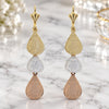 Oro Laminado Chandelier Earring, Gold Filled Style Flower Design, Diamond Cutting Finish, Tricolor, 66.007