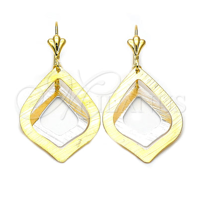 Oro Laminado Long Earring, Gold Filled Style Teardrop Design, Brushed Finish, Tricolor, 72.004 for wholesale, main product view