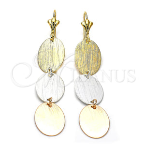 Oro Laminado Long Earring, Gold Filled Style Brushed Finish, Tricolor, 62.011