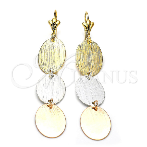 Oro Laminado Long Earring, Gold Filled Style Brushed Finish, Tricolor, 62.011