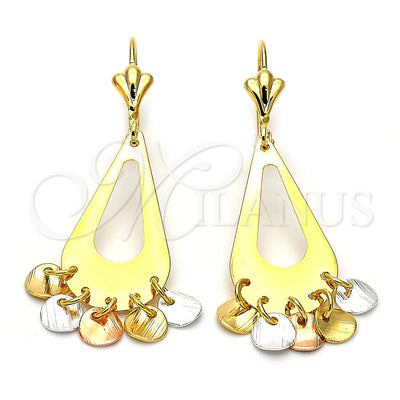 Oro Laminado Chandelier Earring, Gold Filled Style Diamond Cutting Finish, Tricolor, 02.32.0198