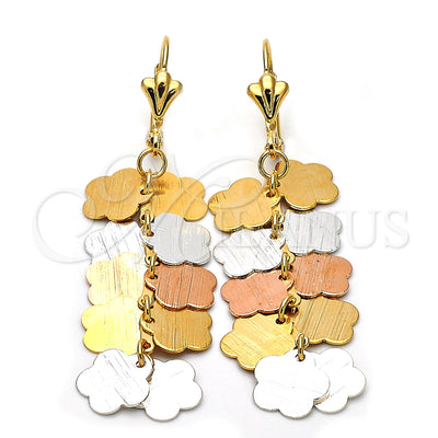 Oro Laminado Long Earring, Gold Filled Style Flower Design, Brushed Finish, Tricolor, 63.01 for wholesale, main product view