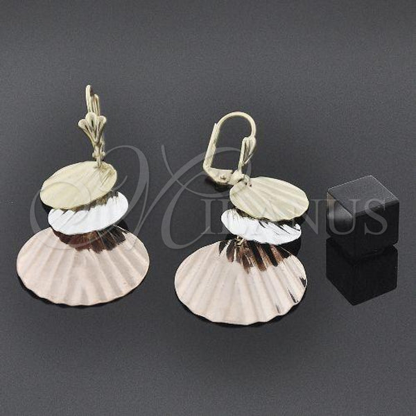 Oro Laminado Long Earring, Gold Filled Style Diamond Cutting Finish, Tricolor, 65.008