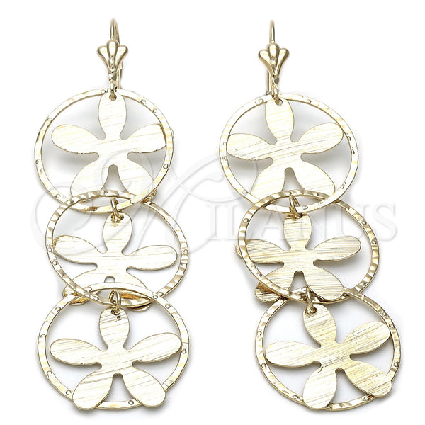 Oro Laminado Long Earring, Gold Filled Style Flower Design, Polished, Golden Finish, 68.008