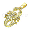 Oro Laminado Fancy Pendant, Gold Filled Style Scorpion Design, Diamond Cutting Finish, Golden Finish, 5.187.021