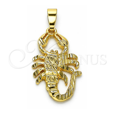 Oro Laminado Fancy Pendant, Gold Filled Style Scorpion Design, Diamond Cutting Finish, Golden Finish, 5.187.021