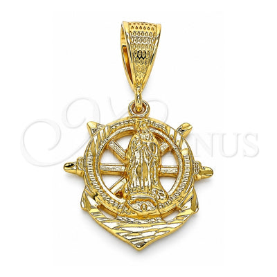 Oro Laminado Religious Pendant, Gold Filled Style Guadalupe and Anchor Design, Diamond Cutting Finish, Golden Finish, 5.187.017