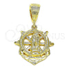 Oro Laminado Religious Pendant, Gold Filled Style Guadalupe and Anchor Design, Diamond Cutting Finish, Golden Finish, 5.187.017