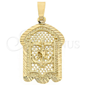 Oro Laminado Religious Pendant, Gold Filled Style Crucifix Design, Diamond Cutting Finish, Golden Finish, 5.186.018