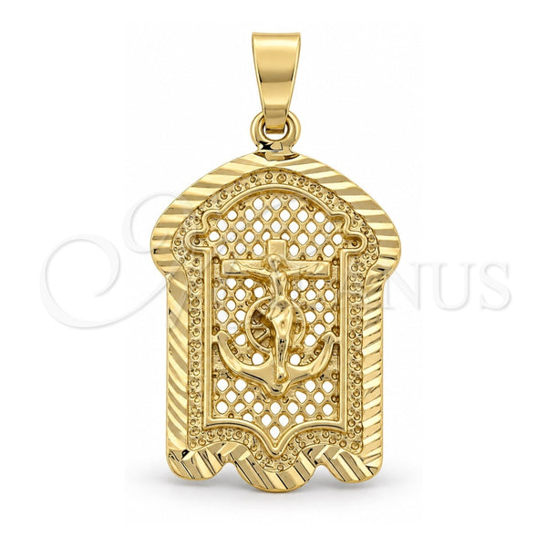 Oro Laminado Religious Pendant, Gold Filled Style Crucifix Design, Diamond Cutting Finish, Golden Finish, 5.186.018