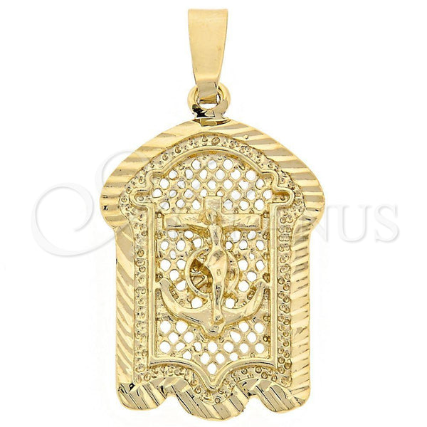 Oro Laminado Religious Pendant, Gold Filled Style Crucifix Design, Diamond Cutting Finish, Golden Finish, 5.186.018