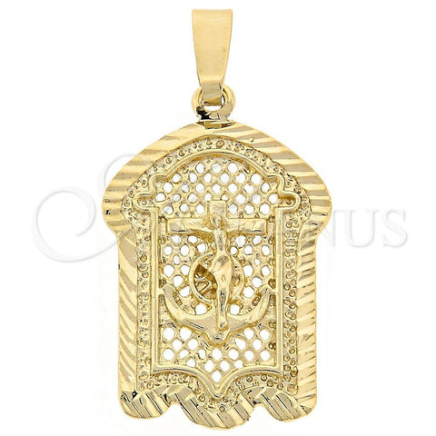 Oro Laminado Religious Pendant, Gold Filled Style Crucifix Design, Diamond Cutting Finish, Golden Finish, 5.186.018