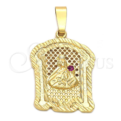 Oro Laminado Religious Pendant, Gold Filled Style Santa Barbara Design, with Ruby Cubic Zirconia, Diamond for wholesale, main product view