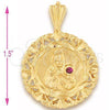 Oro Laminado Religious Pendant, Gold Filled Style Santa Barbara Design, with Ruby Cubic Zirconia, Diamond Cutting Finish, Golden Finish, 5.184.017