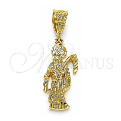 Oro Laminado Religious Pendant, Gold Filled Style Santa Muerte Design, Diamond Cutting Finish, Golden Finish, 5.186.010