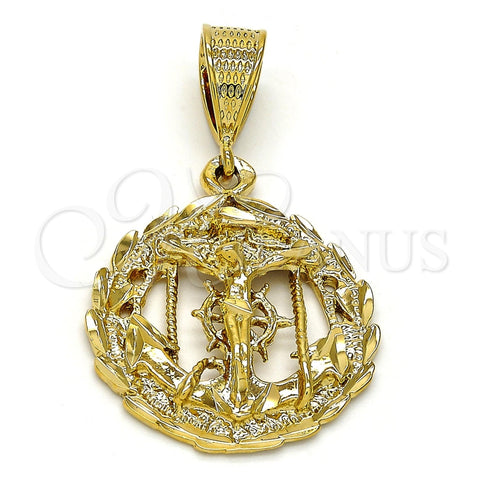Oro Laminado Religious Pendant, Gold Filled Style Crucifix Design, Diamond Cutting Finish, Golden Finish, 5.187.009