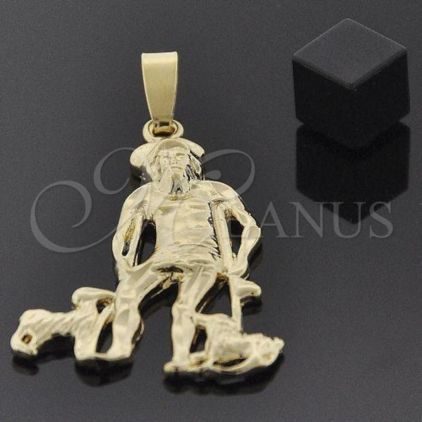 Oro Laminado Religious Pendant, Gold Filled Style Dog and San Lazaro Design, Polished, Golden Finish, 5.185.016