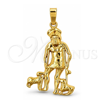 Oro Laminado Religious Pendant, Gold Filled Style Dog and San Lazaro Design, Polished, Golden Finish, 5.185.016