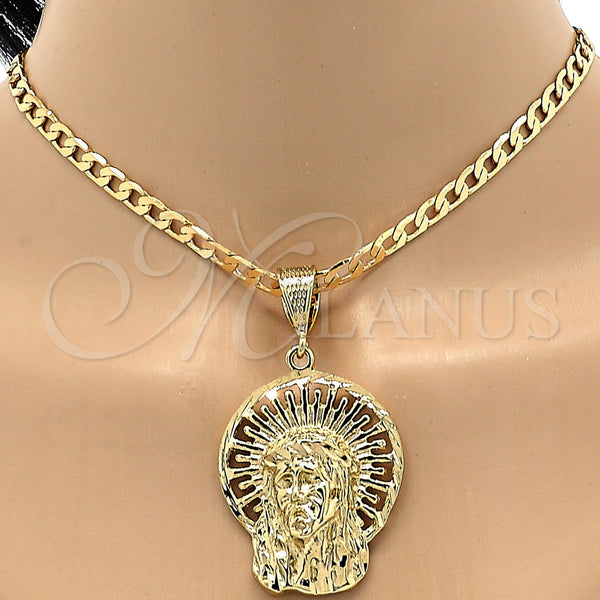 Oro Laminado Religious Pendant, Gold Filled Style Jesus Design, Diamond Cutting Finish, Golden Finish, 5.186.004
