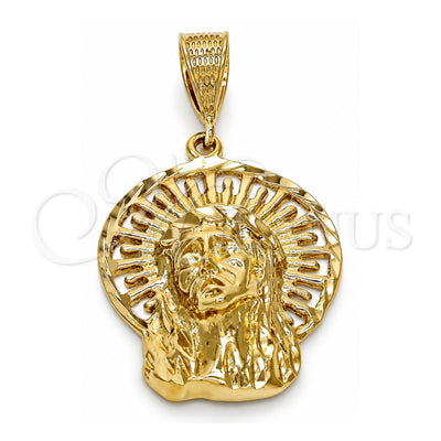 Oro Laminado Religious Pendant, Gold Filled Style Jesus Design, Diamond Cutting Finish, Golden Finish, 5.186.004