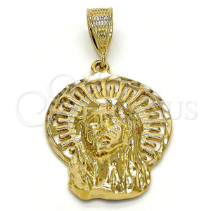 Oro Laminado Religious Pendant, Gold Filled Style Jesus Design, Diamond Cutting Finish, Golden Finish, 5.186.004