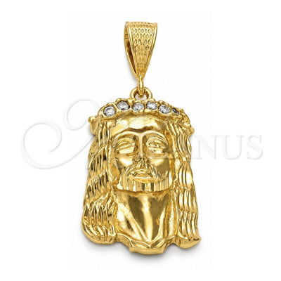 Oro Laminado Religious Pendant, Gold Filled Style Jesus Design, with White Cubic Zirconia, Polished, Golden Finish, 5.187.002