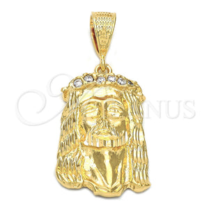 Oro Laminado Religious Pendant, Gold Filled Style Jesus Design, with White Cubic Zirconia, Polished, Golden Finish, 5.187.002