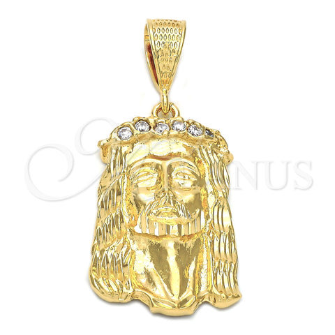 Oro Laminado Religious Pendant, Gold Filled Style Jesus Design, with White Cubic Zirconia, Polished, Golden Finish, 5.187.002